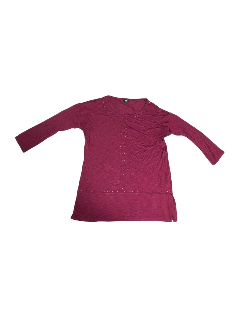 Lee Women’s Burgundy Embellished 3/4 Sleeve Tunic Top Size Large